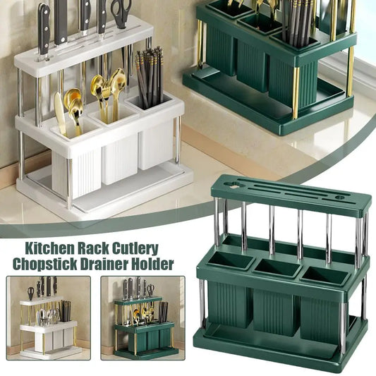 Kitchen Knife Holder Multi-Function Cutter and Cutlery Drainer Rack Space Saving Kitchen Accessories Rag Storage Drainage Shelf