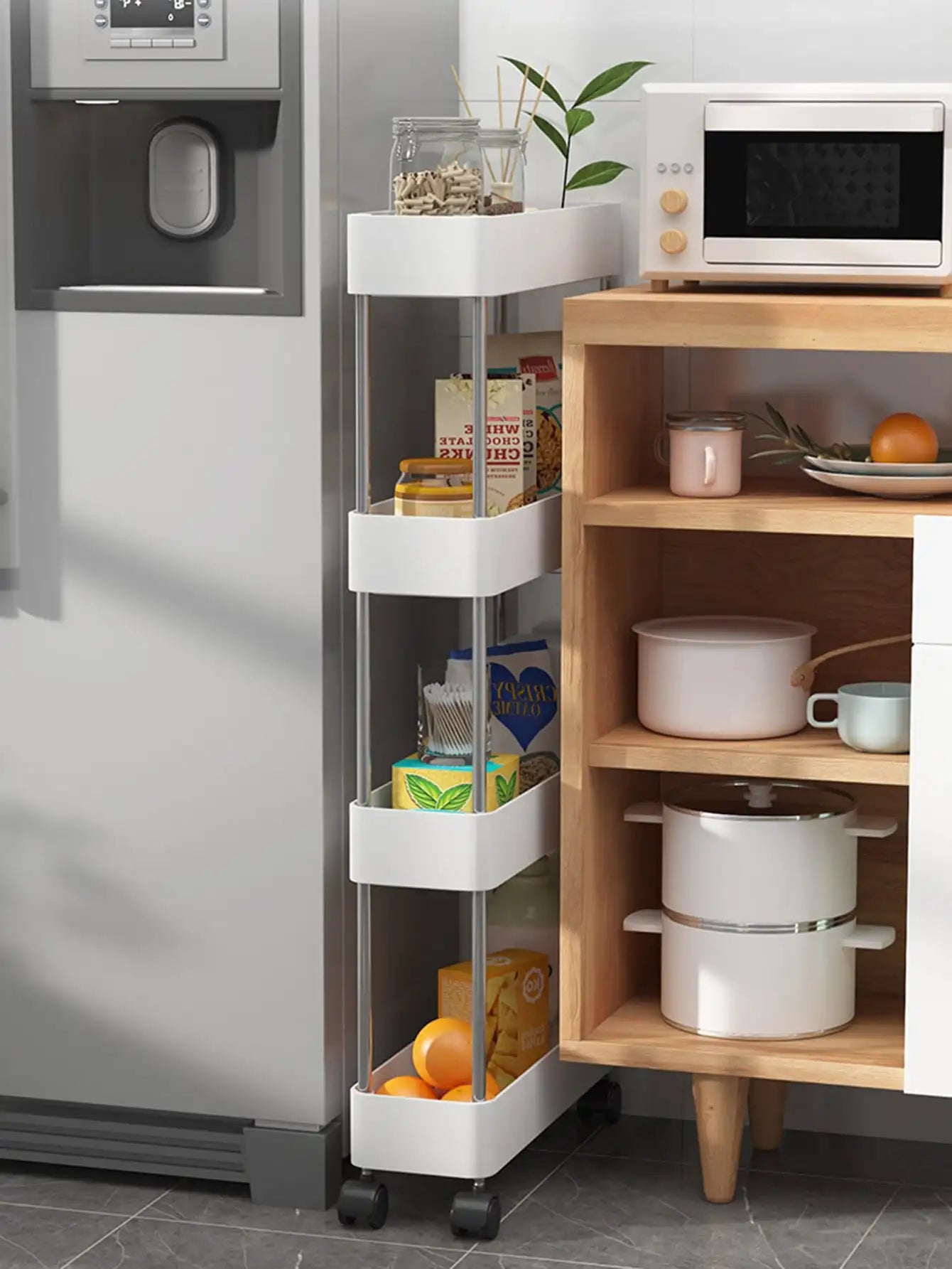 1pcs 3/4-Tier Rolling Utility Cart – Slim Movable Storage Rack & Organizer Shelf for Kitchen, Bathroom, Living Room