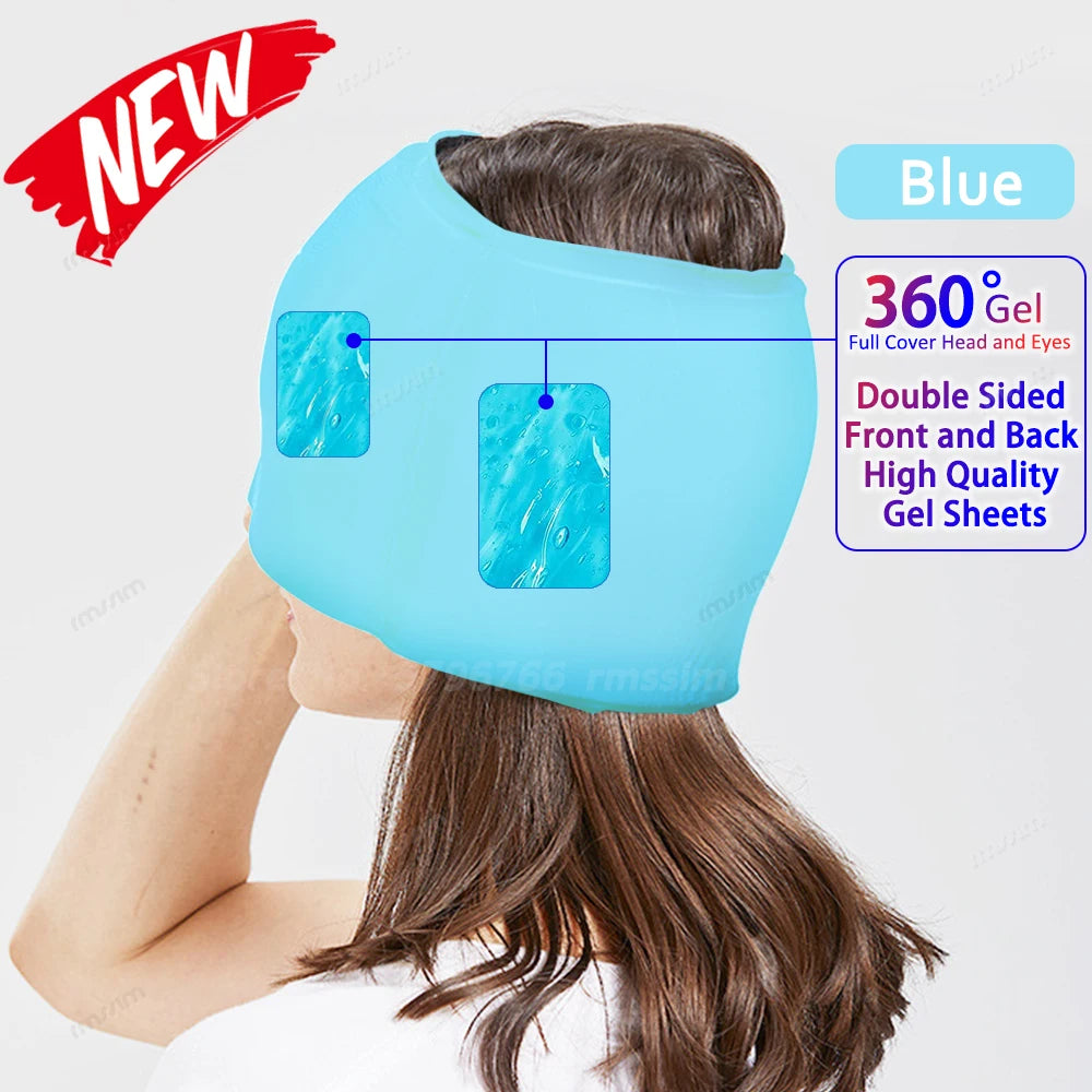 Gel Ice Migraine Relief Cap – Cold Compress Therapy Head Wrap & Eye Mask for Headache and Pressure Pain Relief