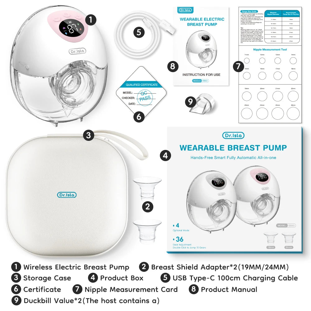 MAMIJOY EB50 Wearable Electric Breast Pump – Silent, Hands-Free, 4 Modes & 36 Suction Levels with Travel Bag, Dust-Proof Cover & 19/24mm Flanges