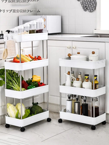 1pcs 3/4-Tier Rolling Utility Cart – Slim Movable Storage Rack & Organizer Shelf for Kitchen, Bathroom, Living Room