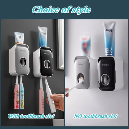 Automatic Toothpaste Dispenser Wall-Mounted Bathroom Toothpaste Squeezer Punch-Free Toothbrush Holder Rack Bathroom Acces