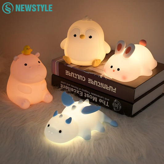 Fox & Rabbit Silicone Night Light – Rechargeable, Touch Sensor, Timer Bedside Lamp for Nursery & Kids’ Room