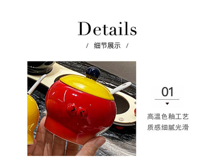 Ceramic household cute condiment box Condiment jar Salt jar condiment jar with covered kitchen storage utensils