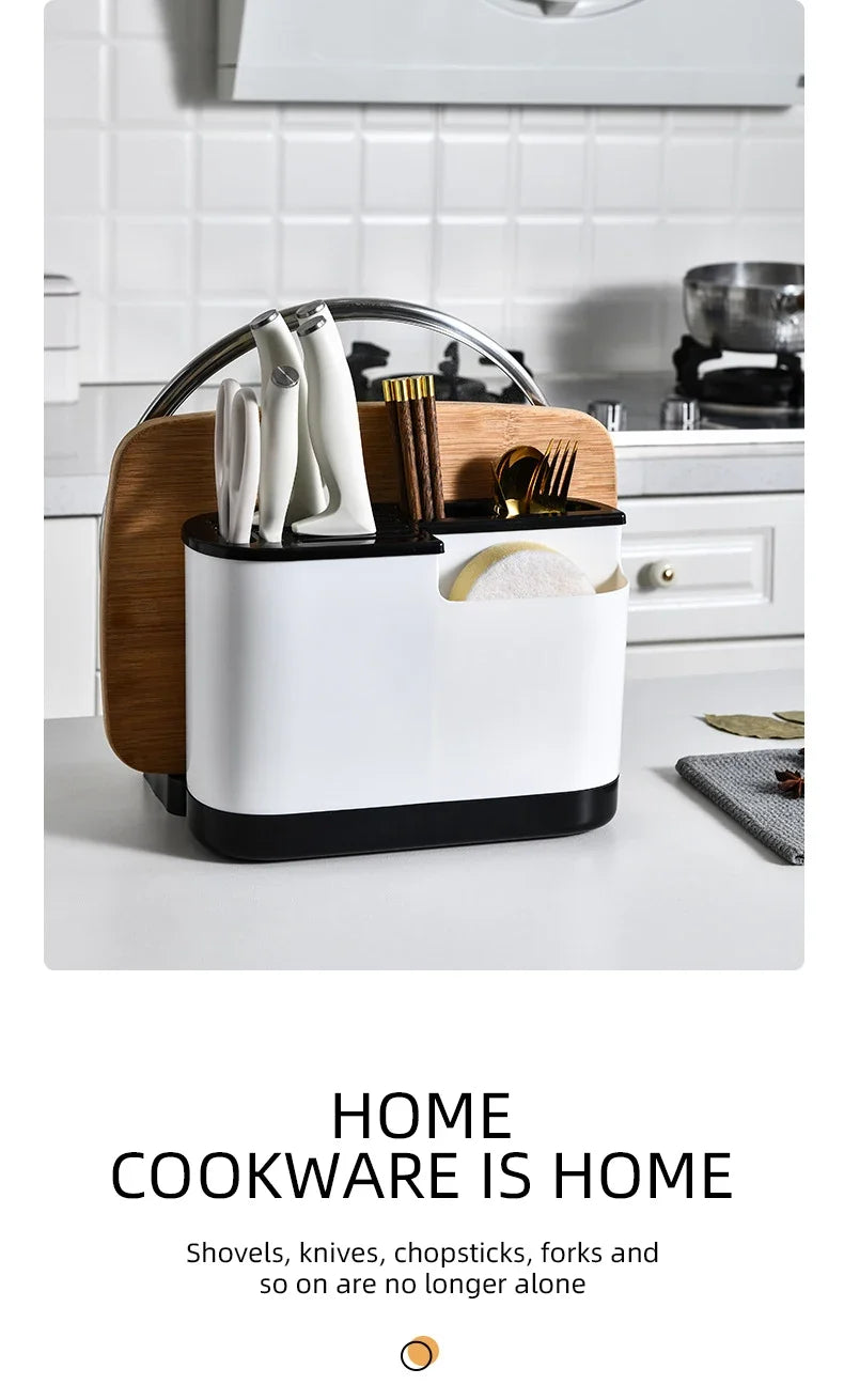 Multifunctional Tool Storage Rack Home Supplies Kitchen Shelves Chopstick Barrel Pot Cover Rack Knife Holder Kitchen Accessories