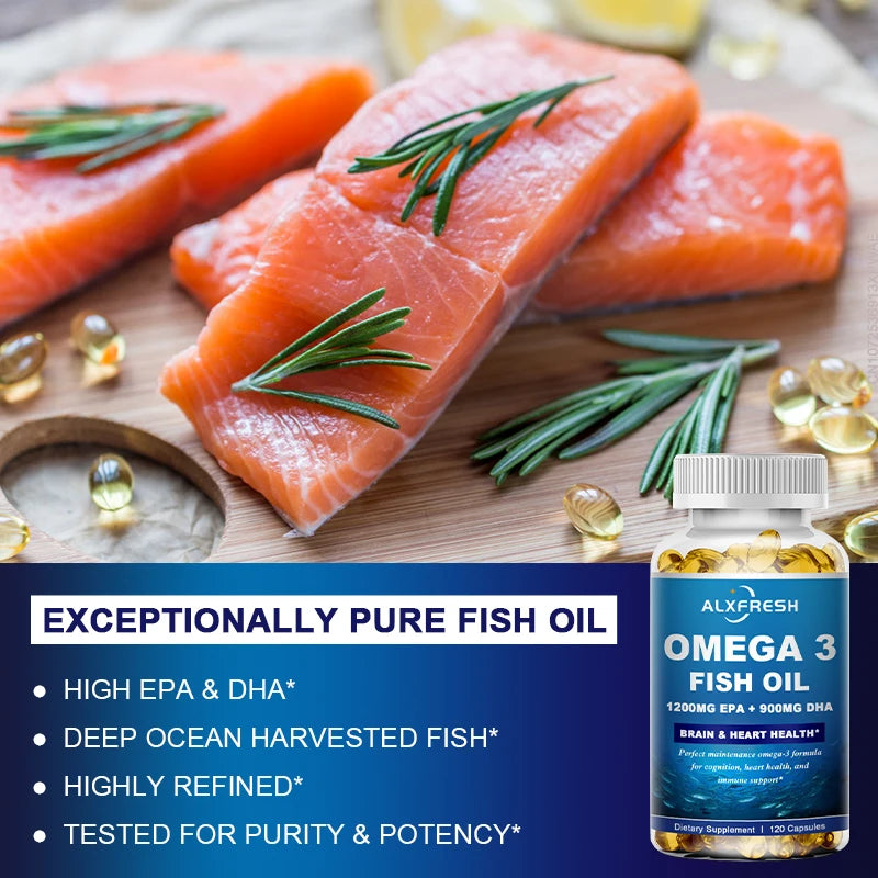 Omega-3 Fish Oil Softgels – 3600mg with High EPA 1300mg & DHA 900mg, Non-GMO, Gluten-Free