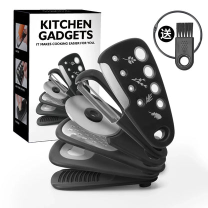 6Pcs Kitchen Gadgets Set Space Saving Cooking Tools Cheese Chocolate Grater, Fruit Vegetable Peeler, Bottle Opener, Pizza Cutter