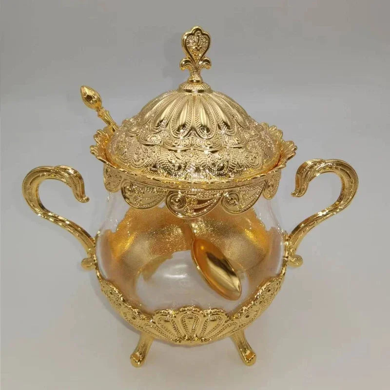 Kitchen Supplies Seasoning Jar Glass Alloy Coffee Sugar Bowl with Spoon Spice Box  Salt and Pepper Set  Seasoning Organizer