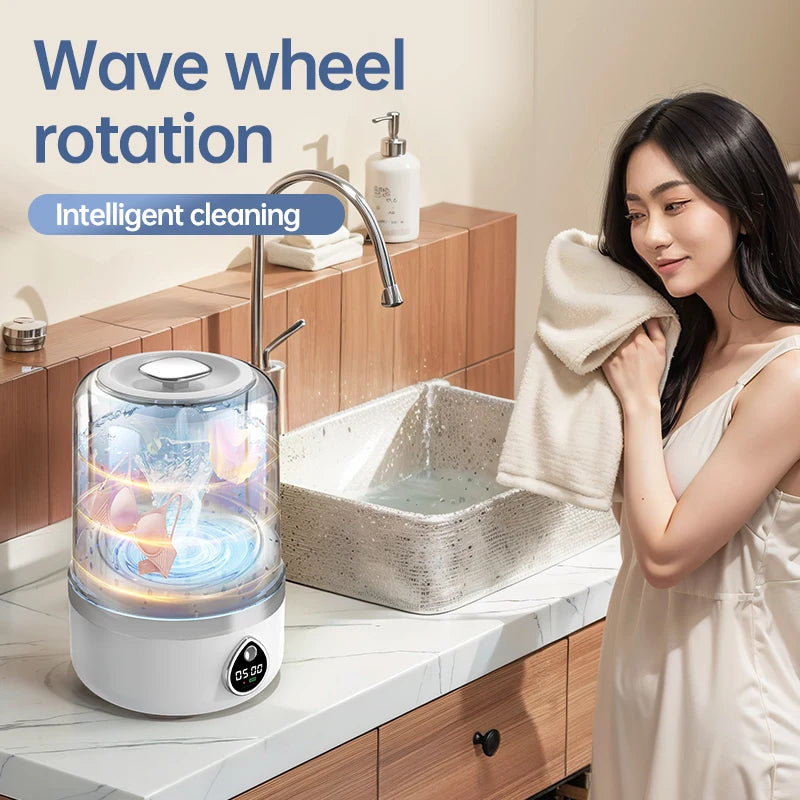 Mi Portable Wireless Washing Machine – 1.5L Mini Underwear & Socks Cleaner with LED Bucket