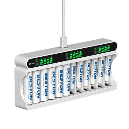 12-Slot AA/AAA Battery Charger – 1.2V Smart Fast Charge & Discharge LCD Recharger for Ni-MH Batteries