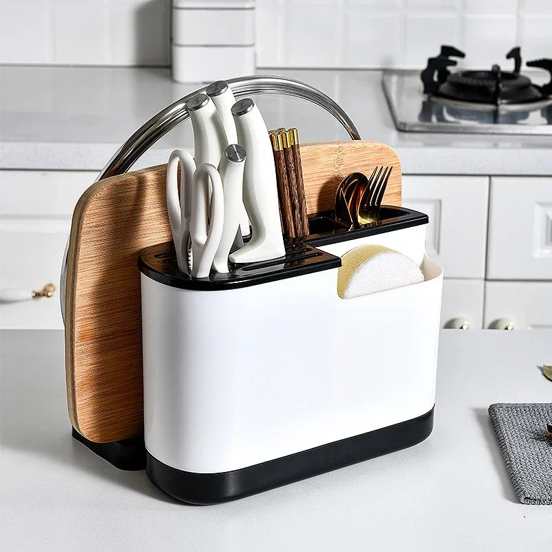 Multifunctional Tool Storage Rack Home Supplies Kitchen Shelves Chopstick Barrel Pot Cover Rack Knife Holder Kitchen Accessories