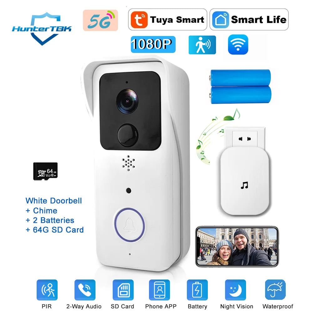 Smart 5G & 2.4G WiFi Video Doorbell – 1080P HD, Wireless Outdoor Camera with Waterproof Intercom & Real-Time Alerts