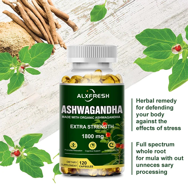Ashwagandha Root Extract Capsules 1800mg for Natural Mood, Stress, Focus, Brain, Energy, Sleep Health Support