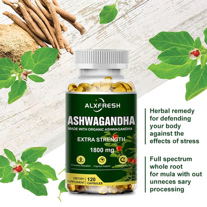 Ashwagandha Root Extract Capsules 1800mg for Natural Mood, Stress, Focus, Brain, Energy, Sleep Health Support