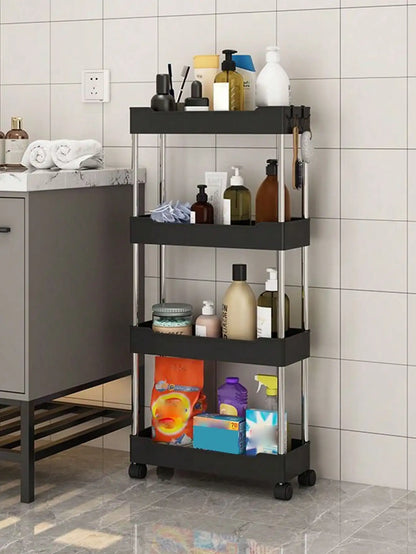 1pcs 3/4-Tier Rolling Utility Cart – Slim Movable Storage Rack & Organizer Shelf for Kitchen, Bathroom, Living Room