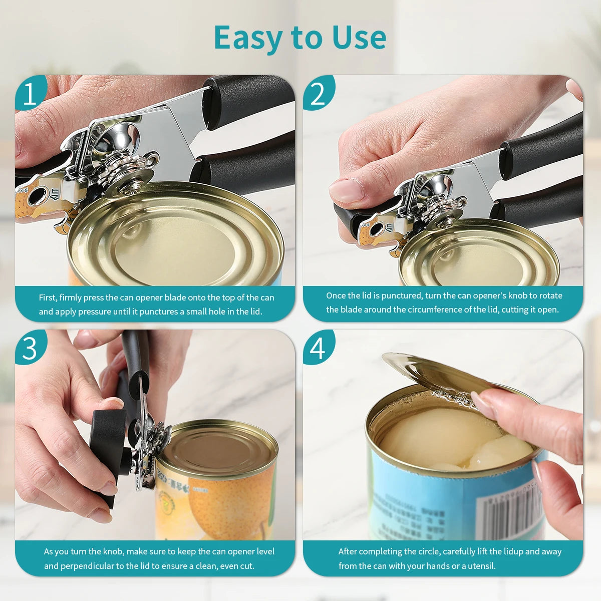 Professional Stainless Steel Manual Can & Bottle Opener – Ergonomic Tin and Jar Opener for Kitchen Tools