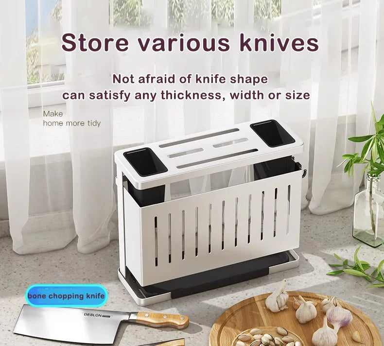 Kitchen Storage Rack Wall-Mounted Multifunctional Storage Knife Rack Detachable Stainless Steel With Multiple Brackets And Hooks