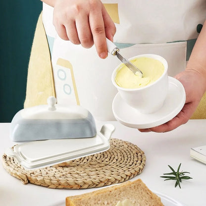 Kitchen Organizer Ceramic Butter Dish Reusable Household Butter Box with Lid Cheese Fresh-keeping Box Bar