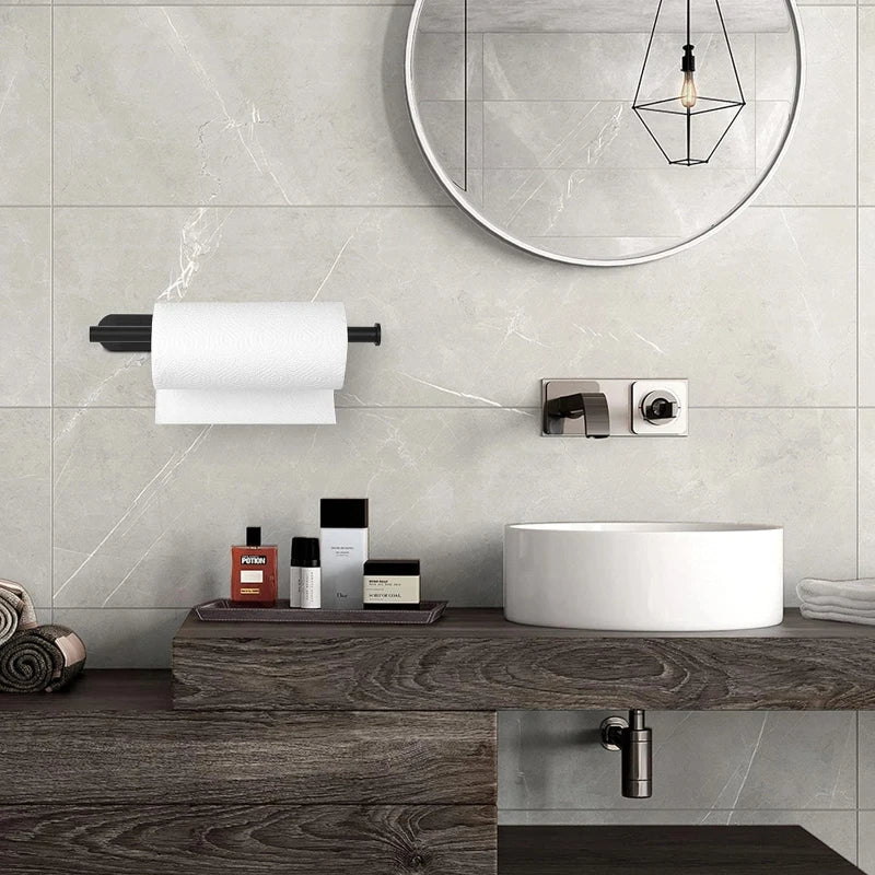 Stainless Steel Wall-Mounted Toilet Paper Holder & Kitchen Towel Rack – Adhesive, Rustproof, Space-Saving