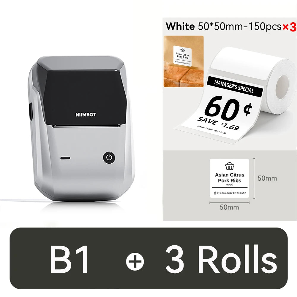 NIIMBOT B1 Portable 2-Inch Thermal Label Printer – Mini Bluetooth Sticker & Adhesive Tape Printer for Smartphones & PC
