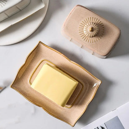 European Kitchen Utensils Ceramic Butter Dish Exquisite Rectangular Dim Sum Dish Household with Cover Storage Tray Hotel