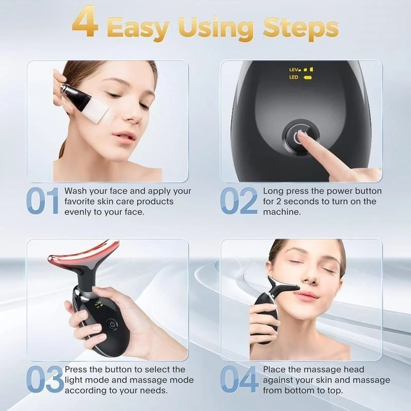 7-Colour LED Neck & Face Massager – Vibrating Electric Facial Device, USB Rechargeable Beauty Tool