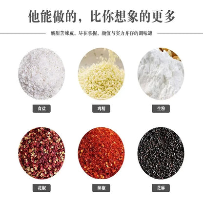 Kitchen Spice Rack Ceramic Wooden Lid Bamboo Tray Base Seasoning Pot Tool Porcelain Storage Container Set Convenient Salt Pepper