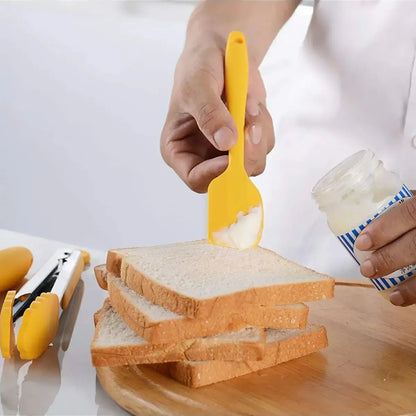 9pcs Silicone baking tool set, scraper oil brush egg whisker food pliers, with storage bucket, kitchen small tools