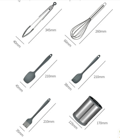 Silicone Kitchen Utensil Set Rotatable Storage Bucket Tube Handle Spatula Soup Spoon Full Set of Kitchen Utensils Non-stick Pan