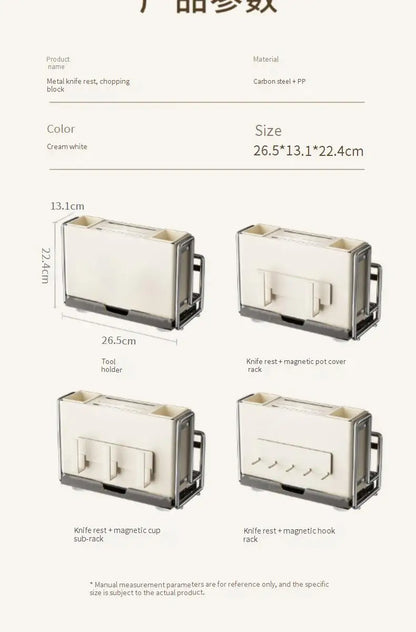 Magnetic Knife Holder and Cutting Board Combo Stainless Steel Knife Storage Rack Kitchen Knife Holder CreaminsMultifunctional