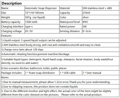 Automatic Touchless Soap Dispenser – Smart Sensor Kitchen & Bathroom Soap Machine, 304 Stainless Steel