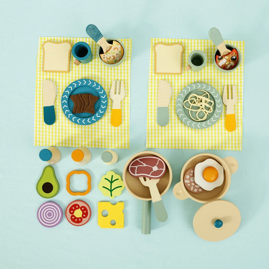 Wooden Kid Kitchen Toy Set Funny Children Play Cooking Kit Colorful Toddlers Kitchen Utensils Playset for 3-6 Years Old Boys