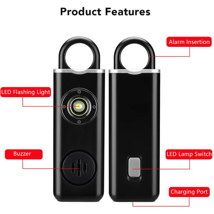 Emergency Alarm Keychain 130dB Loud Personal Safety Siren Alert Rechargeable Self Defense Electronic Device Flashlight for Women