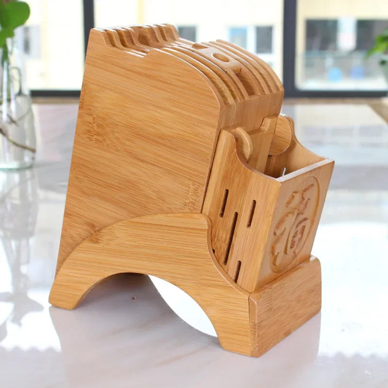 Knife Shelf Wood Kitchen Knife Holder Multifunctional Storage Rack Tool Holder Bamboo Knife Block Stand Kitchen Accessories