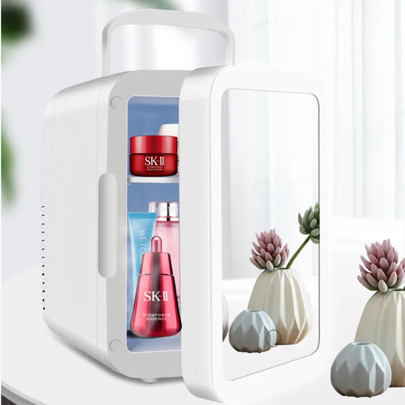 Home & Car Dual-Purpose Beauty Refrigerator – 4L Mini Cosmetic Fridge with Touch Lamp Mirror