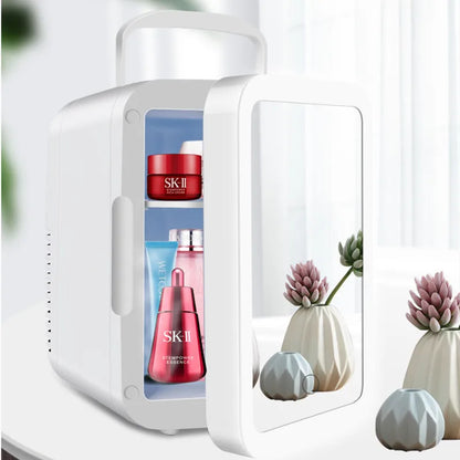 Home & Car Dual-Purpose Beauty Refrigerator – 4L Mini Cosmetic Fridge with Touch Lamp Mirror