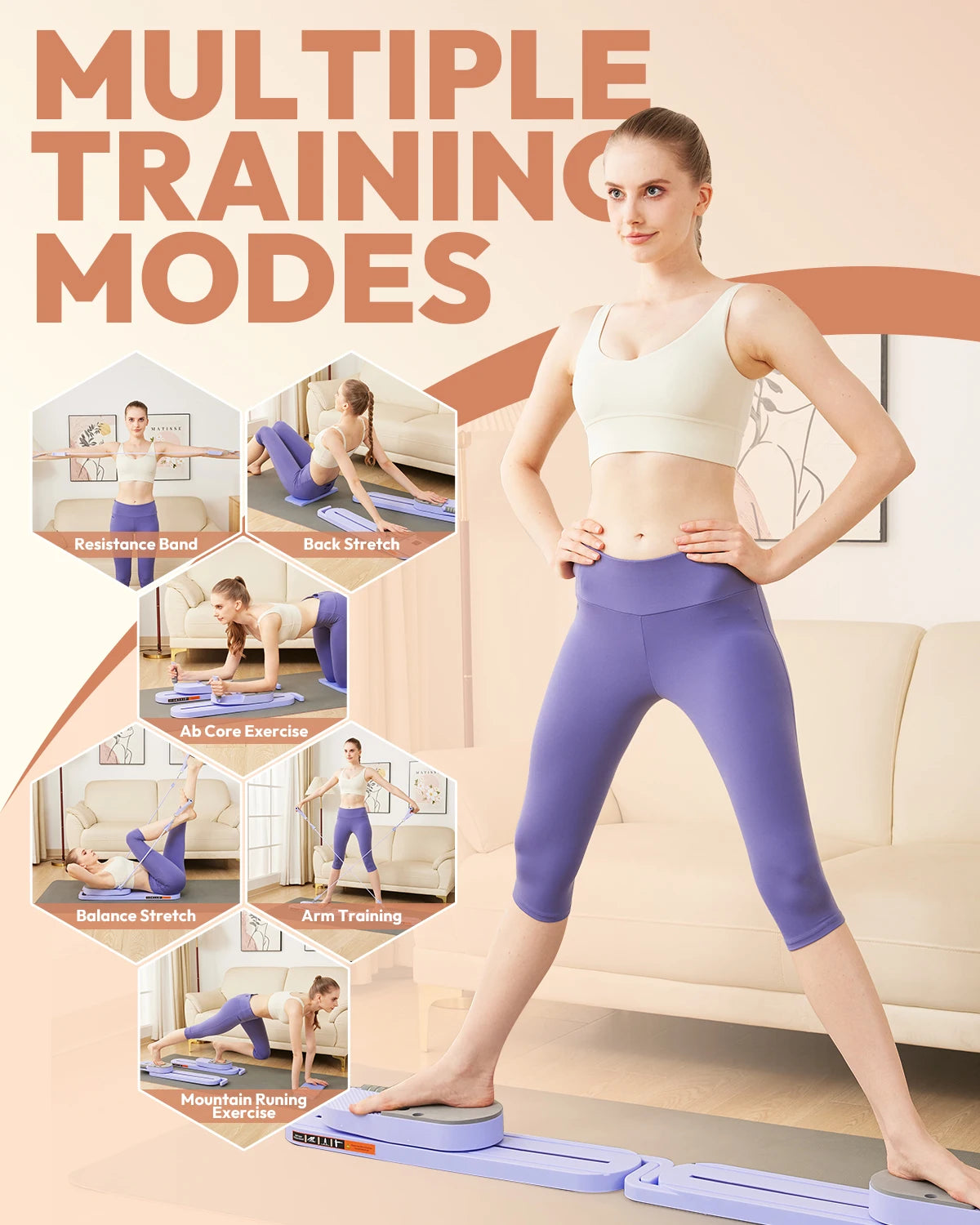 Portable Pilates Board with Resistance Bands – Multi-Functional Full Body Fitness Reformer for Women, Home Workout