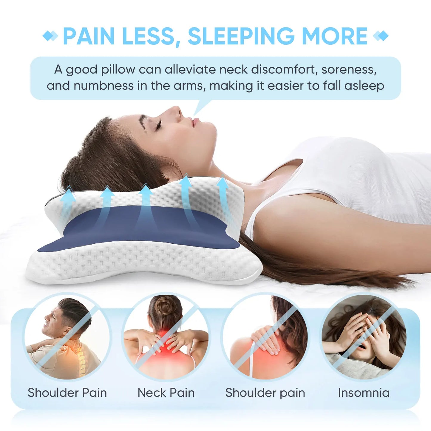 Orthopedic Memory Foam Neck Pillow – Ergonomic Contour Cervical Support for All Sleep Positions