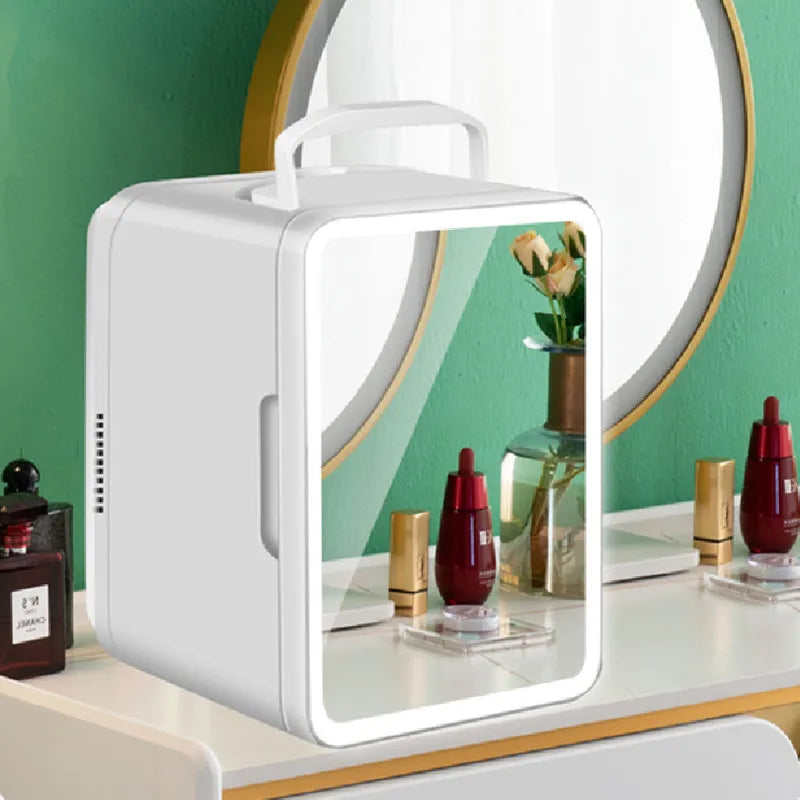 Home & Car Dual-Purpose Beauty Refrigerator – 4L Mini Cosmetic Fridge with Touch Lamp Mirror