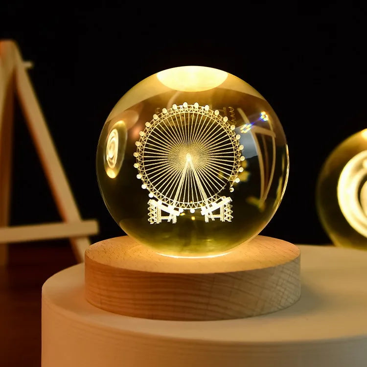 3D Solar System Crystal Ball with LED Base – Decorative Night Light Gift for Astronomy Lovers