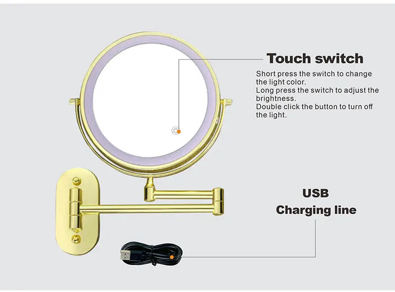 8 inch Makeup Mirror Chrome 3x/5x/7x/10x Magnifying Double Side USB Charging Bathroom 3 color light Smart Cosmetic Mirrors
