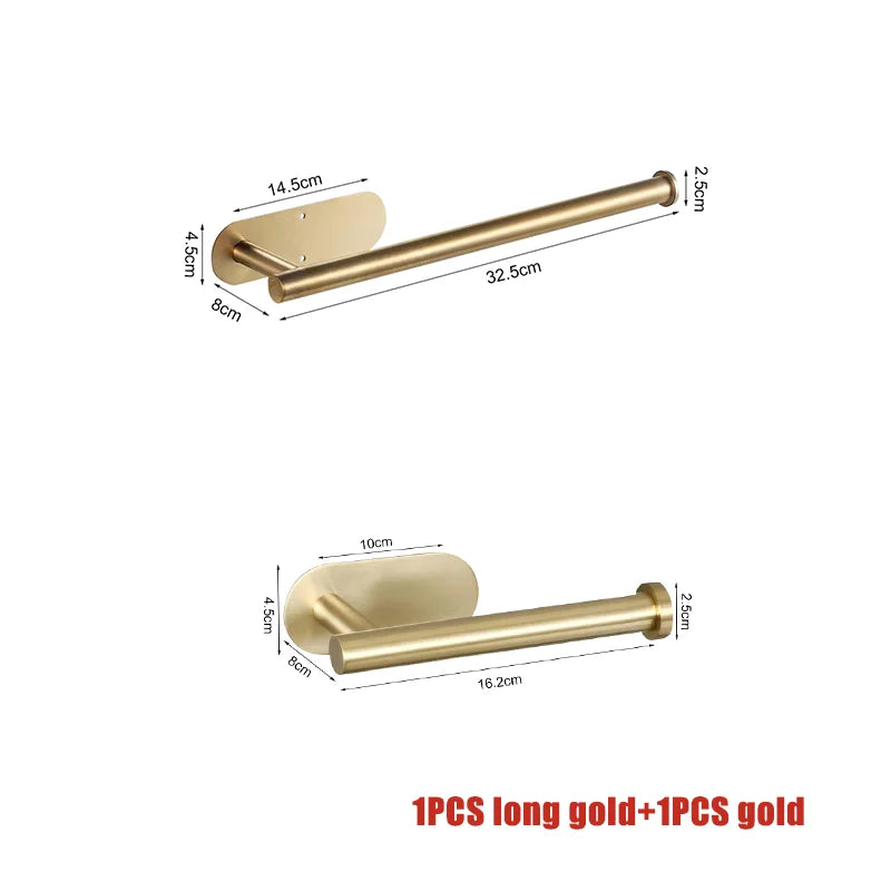 Stainless Steel Wall-Mounted Toilet Paper Holder & Kitchen Towel Rack – Adhesive, Rustproof, Space-Saving