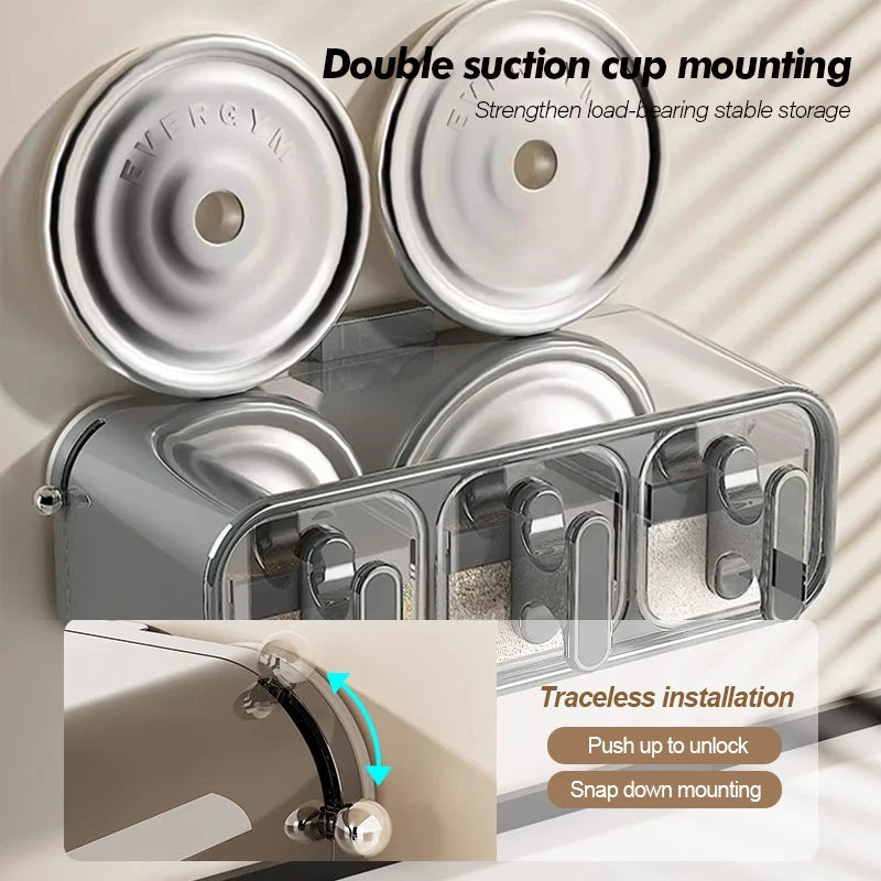 Kitchen Seasoning Jar Household Seasoning Salt Jar Wall Mounted Non Perforated Strong Suction Cup Combination Set