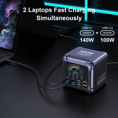 Ubigbuy 420W GaN Charger – PD3.1 140W USB-C Fast Charging Station with Digital Display for MacBook & Samsung