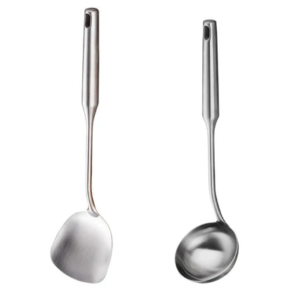 2-7Pcs Stainless Steel Kitchen Utensils Set, All Metal Cooking Tools - Spatula, Soup Ladle, Skimmer, Pasta Server, Large Spoon