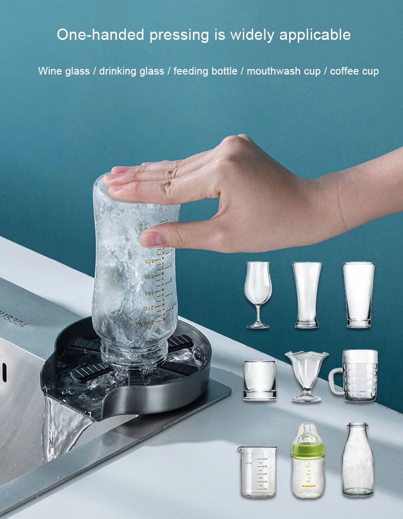 Kitchen Sink Cup Washer Automatic Stainless Steel Pressure Spray Washer Cup Cleaning Tool Faucet Bar Rinser Coffee Pitcher