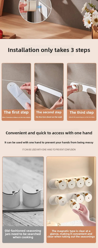 Kitchen Supplies Magnetic Spice Jars Set Pepper Seasoning Plastic Spice Tins Storage Jars Tins Sprays Organizer Rack Home