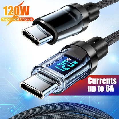 120W Super Fast Charging Cable – USB-A to USB-C & USB-C to USB-C with LED Display (Not Compatible with Xiaomi/iPhone/Samsung)