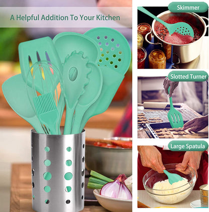 Silicone cooking utensil set Kitchen Utensils Set Cooking Tool Set Kitchenware Set  Skimmer Slotted Turner Slotted spoon Laddle