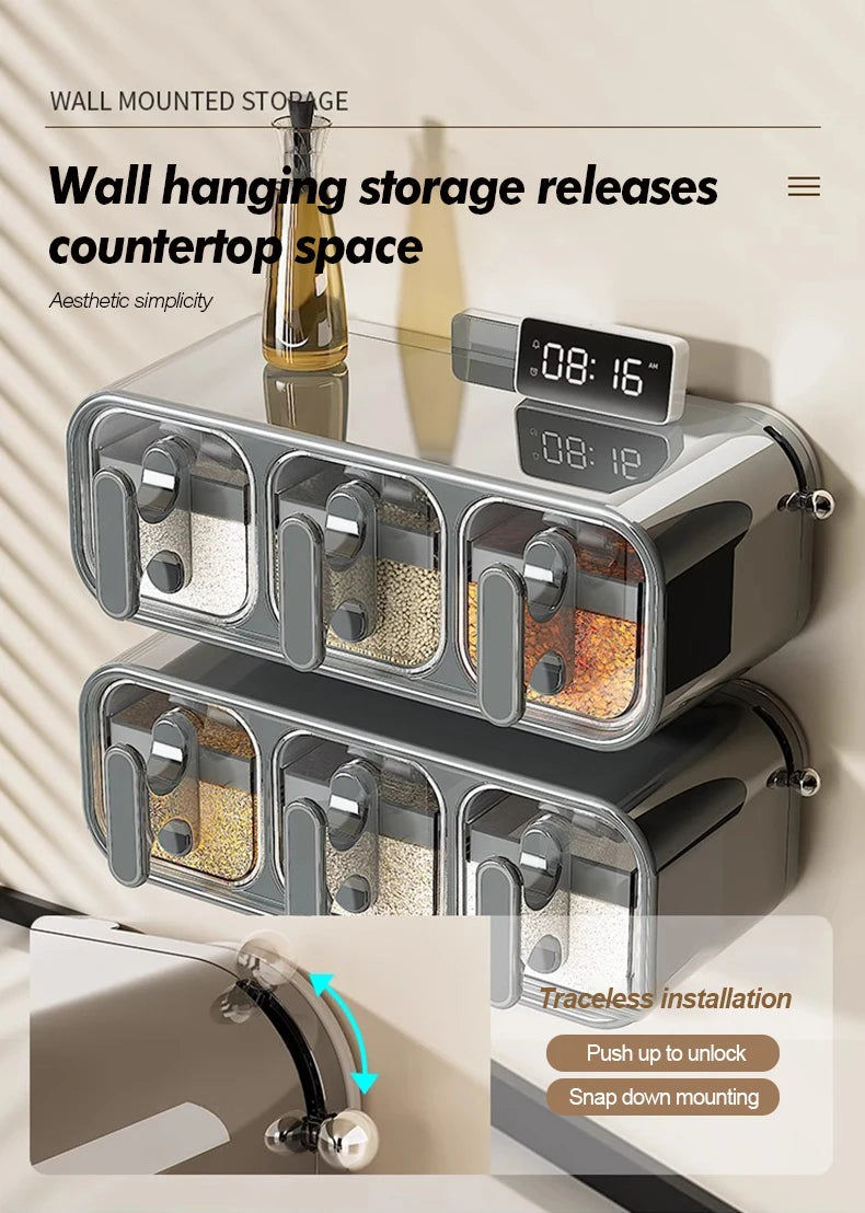 Kitchen Seasoning Jar Household Seasoning Salt Jar Wall Mounted Non Perforated Strong Suction Cup Combination Set